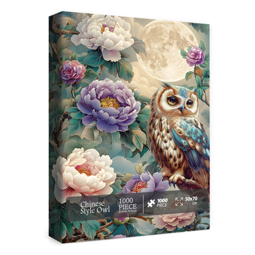 Vintage Owl Puzzles For Adults 1000 Pieces, Pretty Flower Nature Plant Peony Jigsaw Puzzles, Art Beautiful Bird Moon Floral Puzz