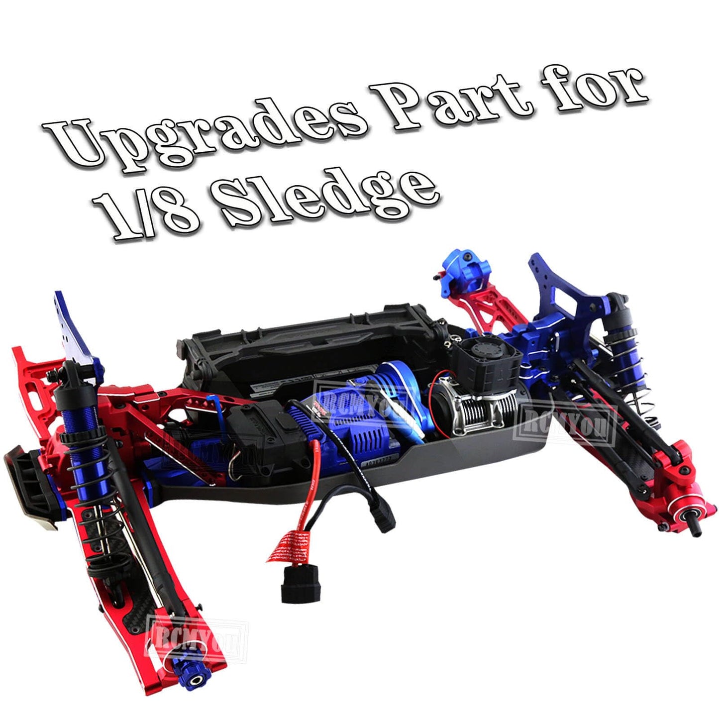 RCMYou Aluminum Rear Chassis Brace Upgrades Part for 1/8 Sledge 4WD #95076-4, 3pcs Alloy Rear Chassis Brace Hops up for Sledge M