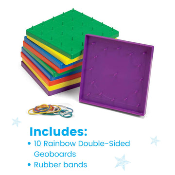 Hand2Mind Double-Sided Geoboards, Geoboards With Rubber Bands, Geometry Board, Kindergarten Math Manipulatives, Rubber Band Peg Board, Hands On Math Kit, Geometric Shapes For Classroom (Set Of 10)