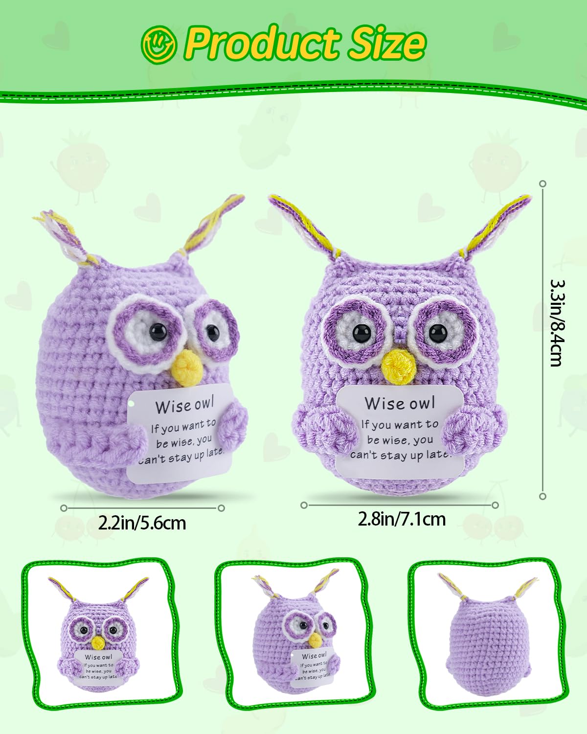 Jelutar Mini Funny Positive Potato, 3 Inch Knitted Doll With Positive Card For Cheer Up Gifts And Party Decorations, Cute Positive Potato Crochet Doll For Birthday Gifts (Positive Owl)