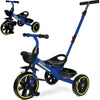 KRIDDO 2-in-1 Toddler Tricycle, Carbon Steel, Blue, Model TC011, Ages 18 Months to 5 Years, Foldable Footrest, Extended Push Handle