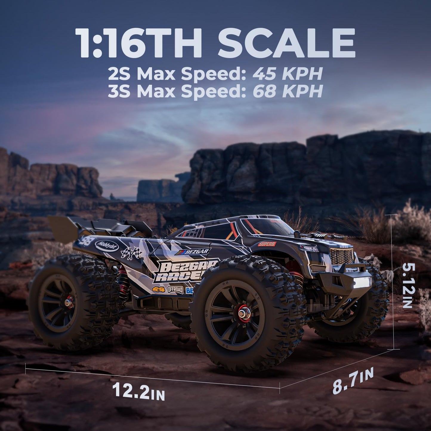 Bezgar Hp163S Fast Rc Cars For Adults Max 68Kph | 1/16 Scale Brushless Rc Trucks 4X4 Offroad Waterproof | Hobby Grade High Speed