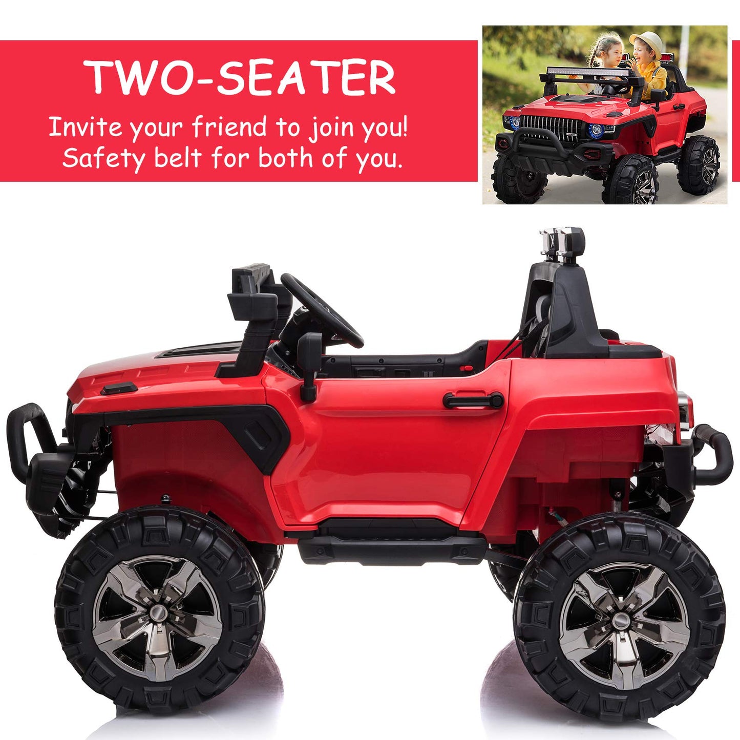 Aosom 53' L 2-Seater 12V Police Car Ride On Truck With Remote Control, Battery Operated Electric Car For Kids With Suspension, Mp3 Player, Lights, Music, Horn, Red
