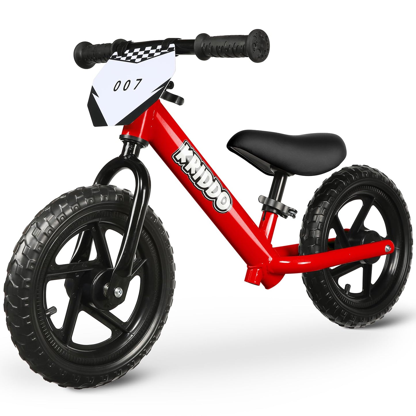 Kriddo Toddler Balance Bike 2 Year Old, Age 18 Months To 5 Years Old, 12 Inch Push Bicycle With Customize Plate (3 Sets Of Stickers Included), Steady Balancing, Gift Bike For 2-3 Boys Girls, Red