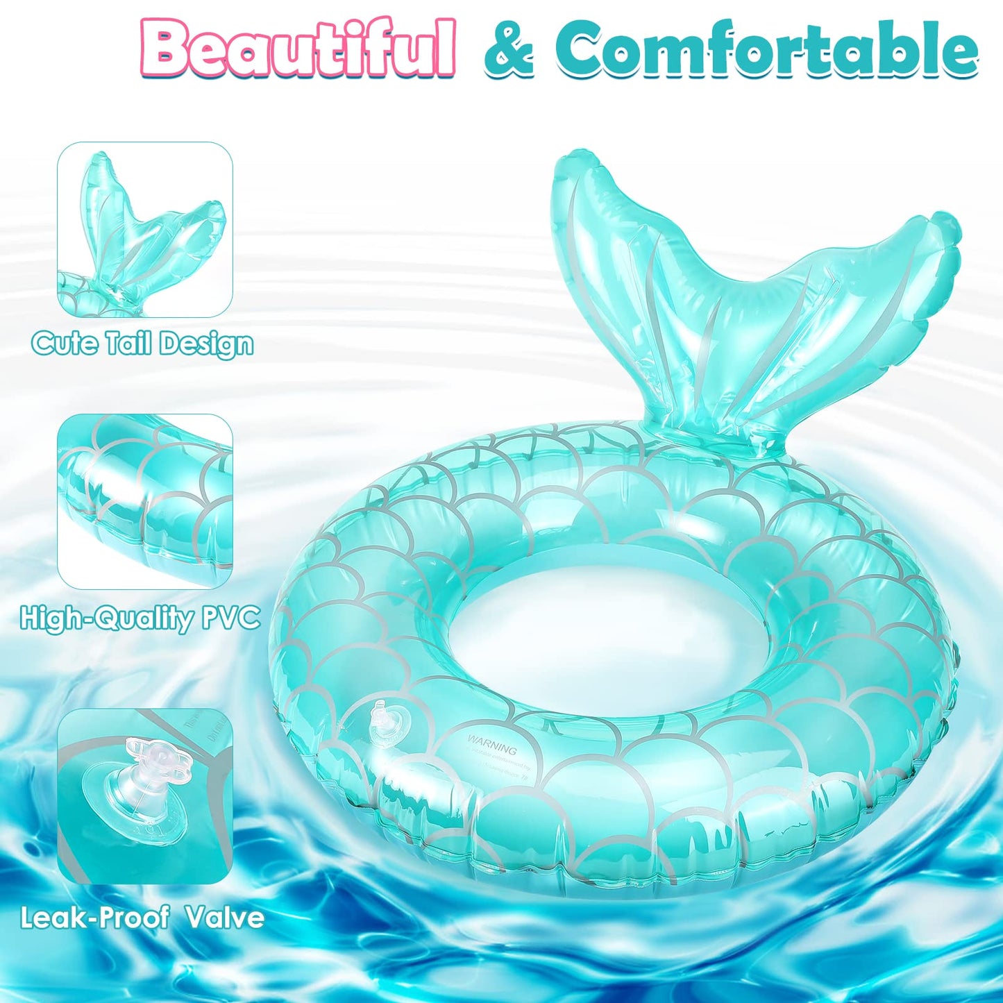 Heysplash Mermaid Pool Float, Mermaid Tail Shaped Pool Swimming Float Tube Ring Floatie, Water Fun Beach Party Swimming Pool Toys For Kids Adults Water Activities, 70Cm Diameter, Rose Gold + Blue