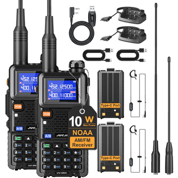 Jucjet 5Rh Ham Long Range Radio 10W Radio (Upgraded Of Uv-5R), 999Ch One Key Frequency Match, 2500Mah Battery Rechargeable Walki