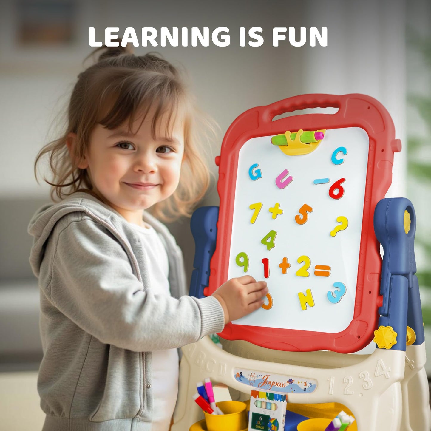 Joyooss Art Easel for Kids Adjustable Toddler Easel Stand for Painting, Magnetic Double Sided Drawing Dry Erase Board w Children