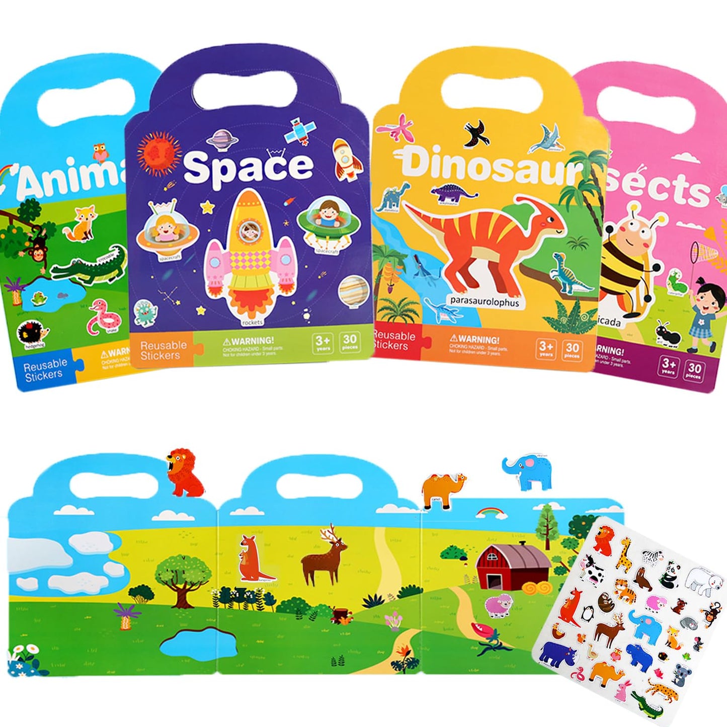 4 Pack Reusable Sticker Books For Toddlers 2-4 Years, Sticker Books For Toddlers 1-3, Halloween Christmas Gifts For Kids Toddler Boys Girls Travel Toys