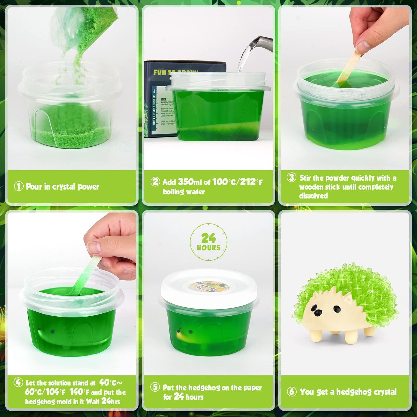 sdaymol Crystal Growing Kit for Kids - 4 Colors Hedgehog to Grow Fast in (24H) Science Experiments Learning & Educational Toys Science Kits for Kids Age 8-12 STEM Project Gifts for Boys & Girls 6+