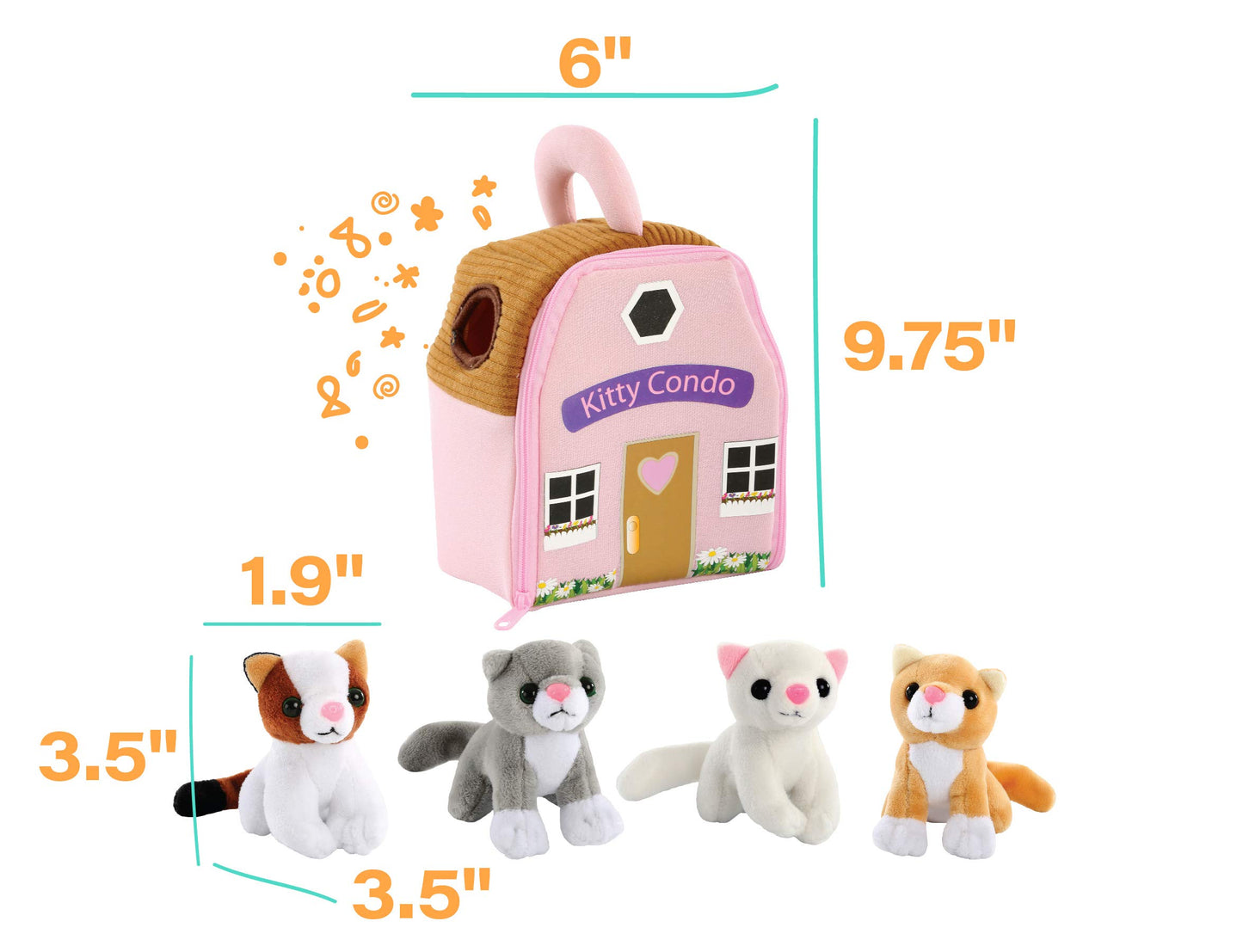 Etna Meowing Cat Condo Toy Playset With Sounds, 5 Piece Small Stuffed Cats And Kittens