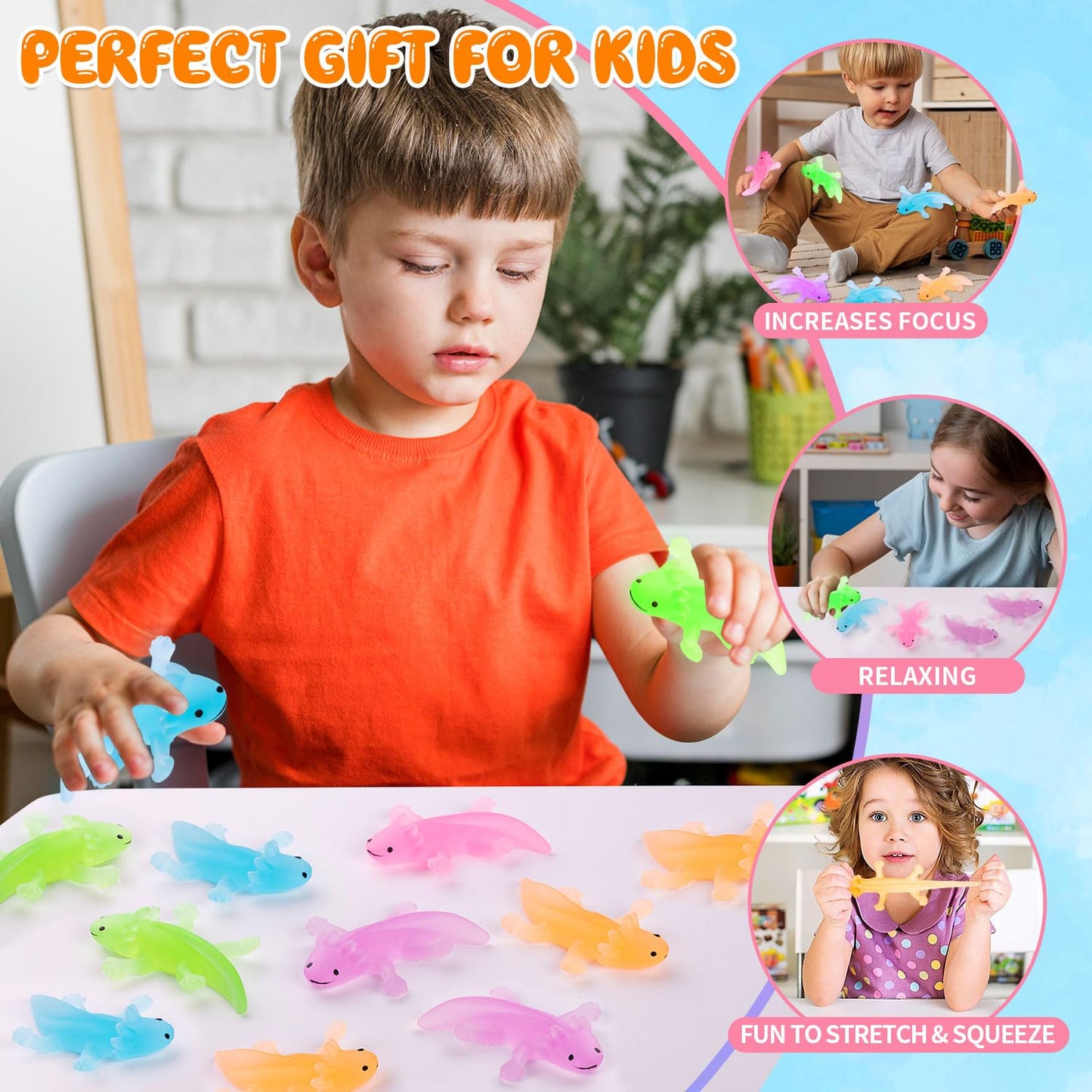 15Pcs Axolotl Animals Toys Bulk Cute Squeeze Axolotl Fidget Stress Relief, Salamander Animal Sensory Toys For Child Relax Meetin