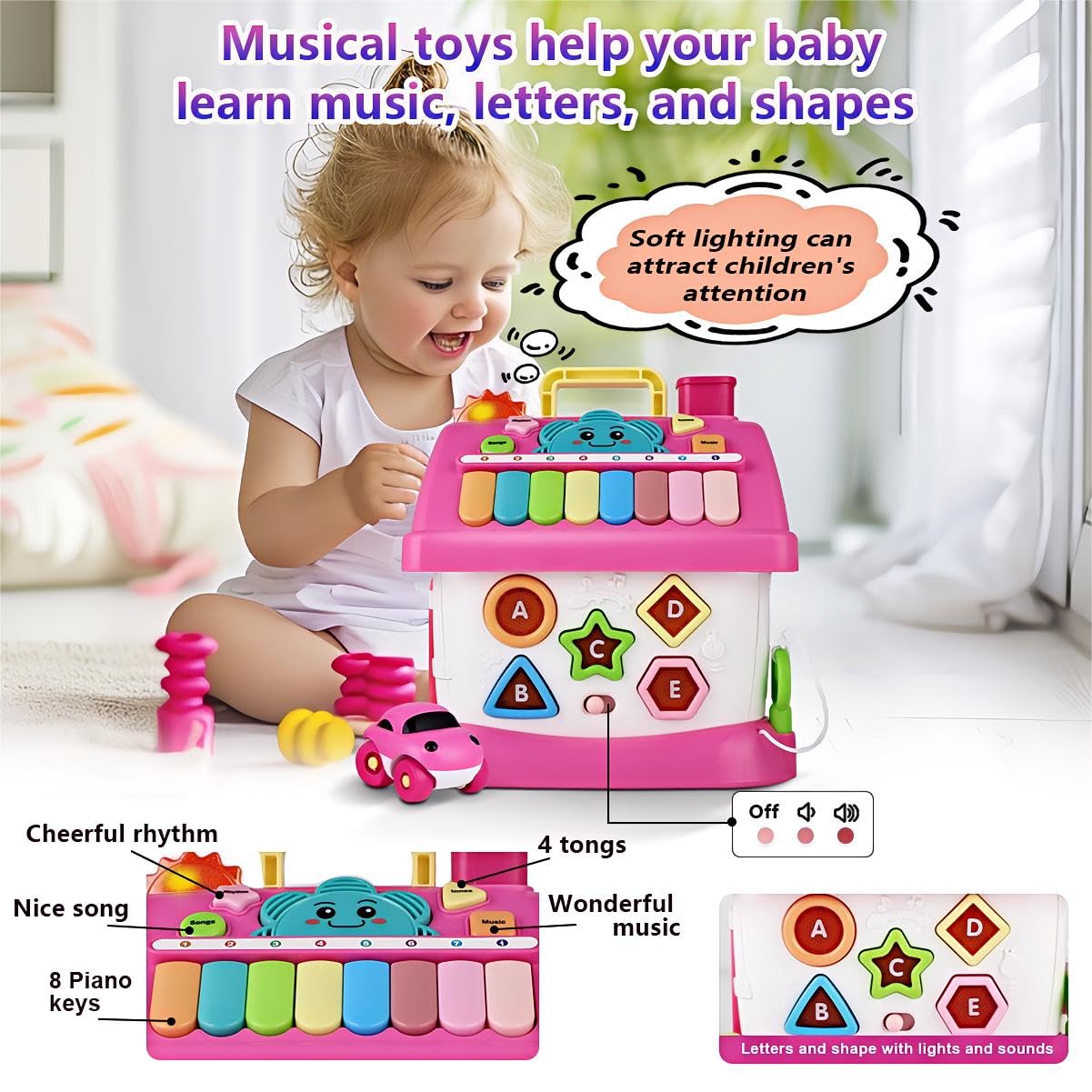 Okreview Toys For 1+ Year Old Girls - Montessori Musical Toys For Toddlers Age 1-2, 8-In-1 Multi-Functional House Toys With Sound, Lights, Music, Great Gifts For 1+ Year Old Girls Birthday Xmas