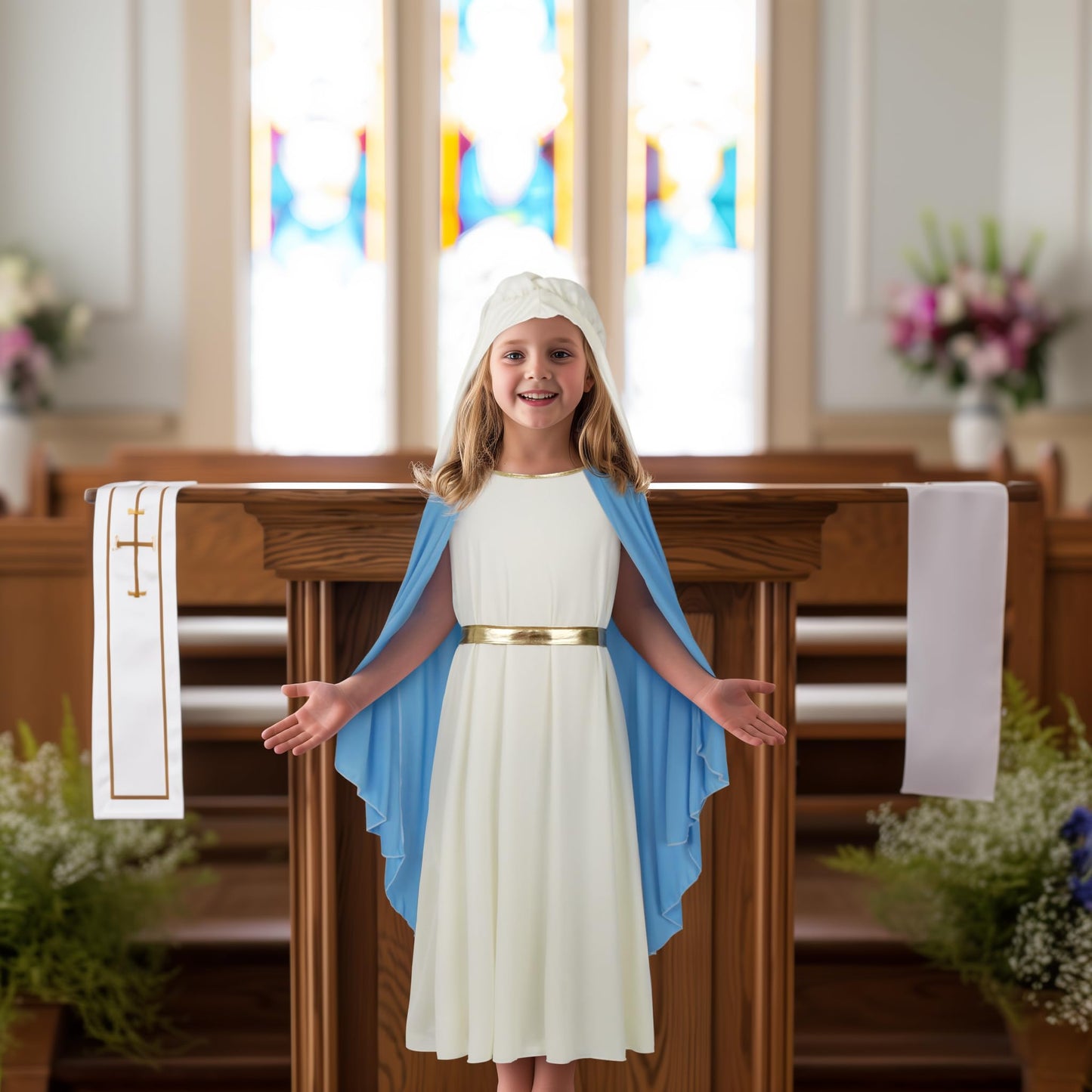 Jegermig Halloween Childrens Halloween Virgin Mary Costume Jesus Saint Cosplay Dress Robe Christmas Masquerade Outfit