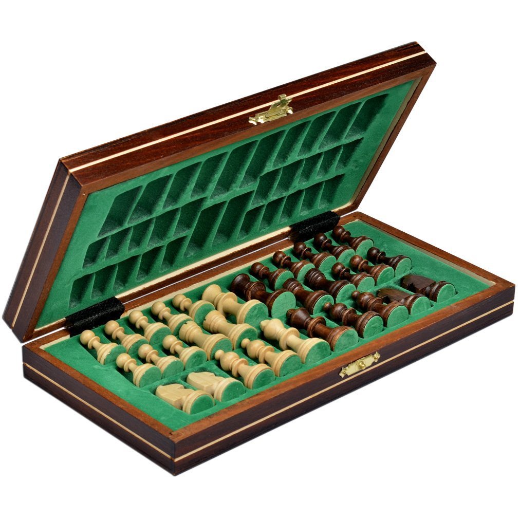 Wegiel Handmade European Travel Magnetic Chess Set - Wooden 10.4 Inch Board With Carved Wood Pieces