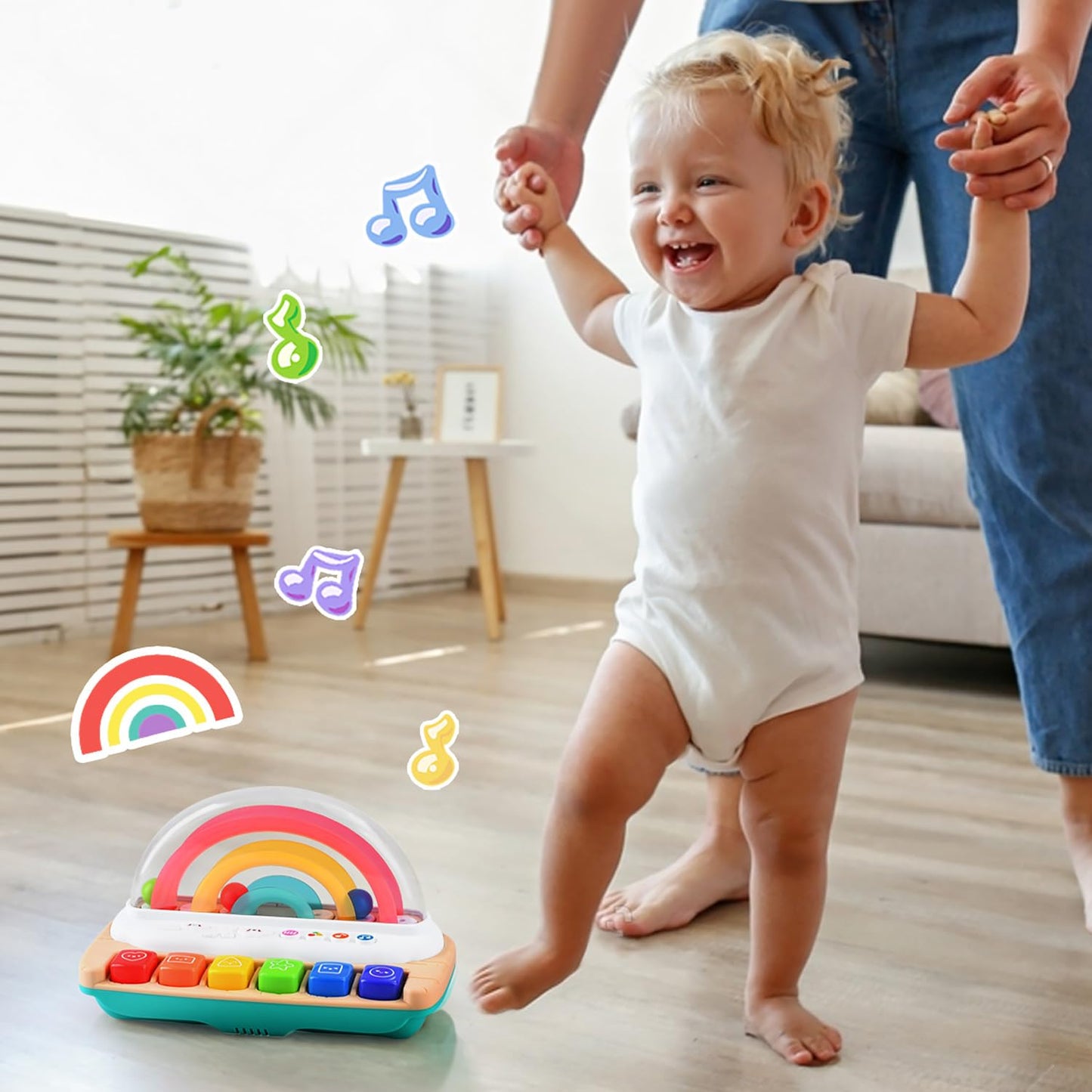 Play Baby Musical Toys - Rainbow Baby Piano Toy Music & Sound Light Up Musical Toys For Toddlers 1-3, Multifunctional Baby Pop Up Toy Cause And Effect Toys For Toddlers Age 1+ And Up Girls