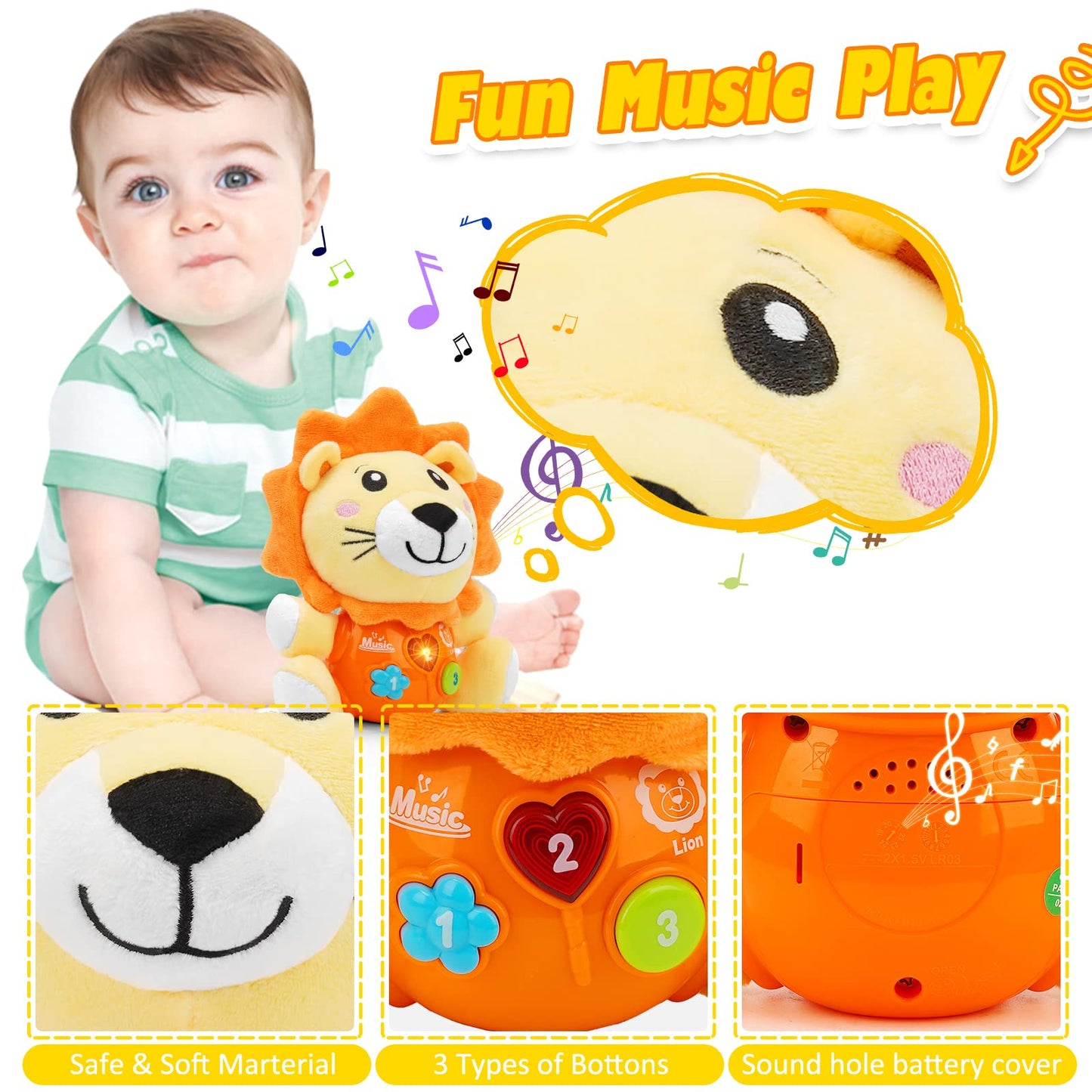 Daboot Baby Toys 6 To 12 Months - Infant Baby Musical Lion Plush Toy For Boys & Girls - Newborn To 1 Year Old