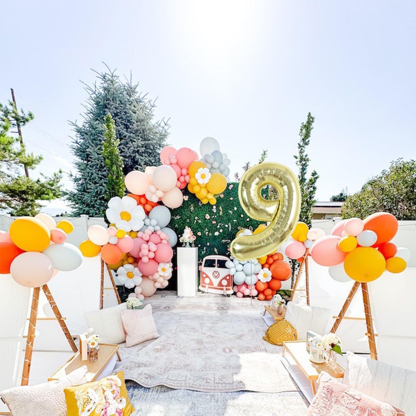 Toniful 40 Inch Light Gold Large Numbers Balloon 0-9 Birthday Party Decorations,Foil Mylar Big Number 9 Balloon Digital 9 For Bi