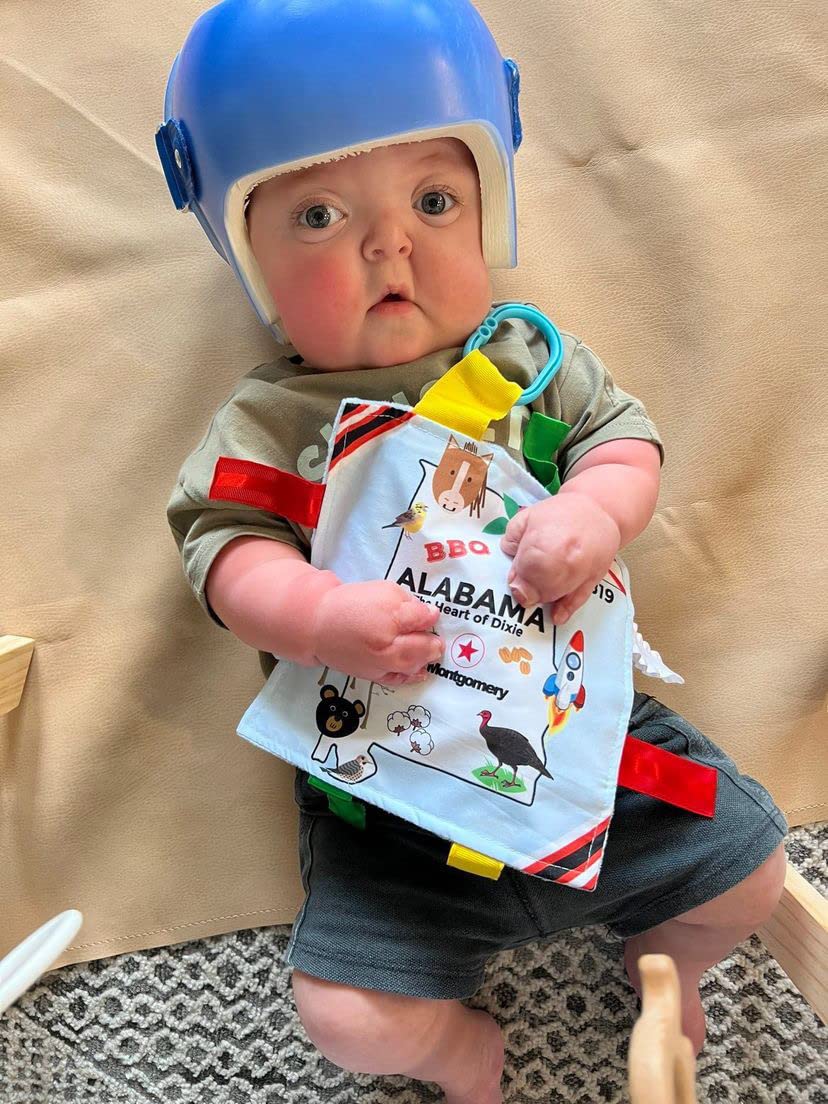 Jack & Co 8X8' Learning Lovey - Crinkle & Tag Toys For Babies - Soft, Safe & Bpa Free - Learn Usa State Facts - Ideal Baby Toy W/Stroller Clip (Alabama)