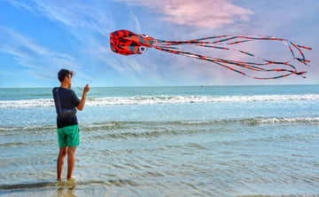Kizh Kite Octopus Large Frameless Soft Parafoil Kites For Kids And Adults Easy Flyer Kite For Beach Park Garden Playground 150 Inchs Long Perfect Outdoor Fun(Red)
