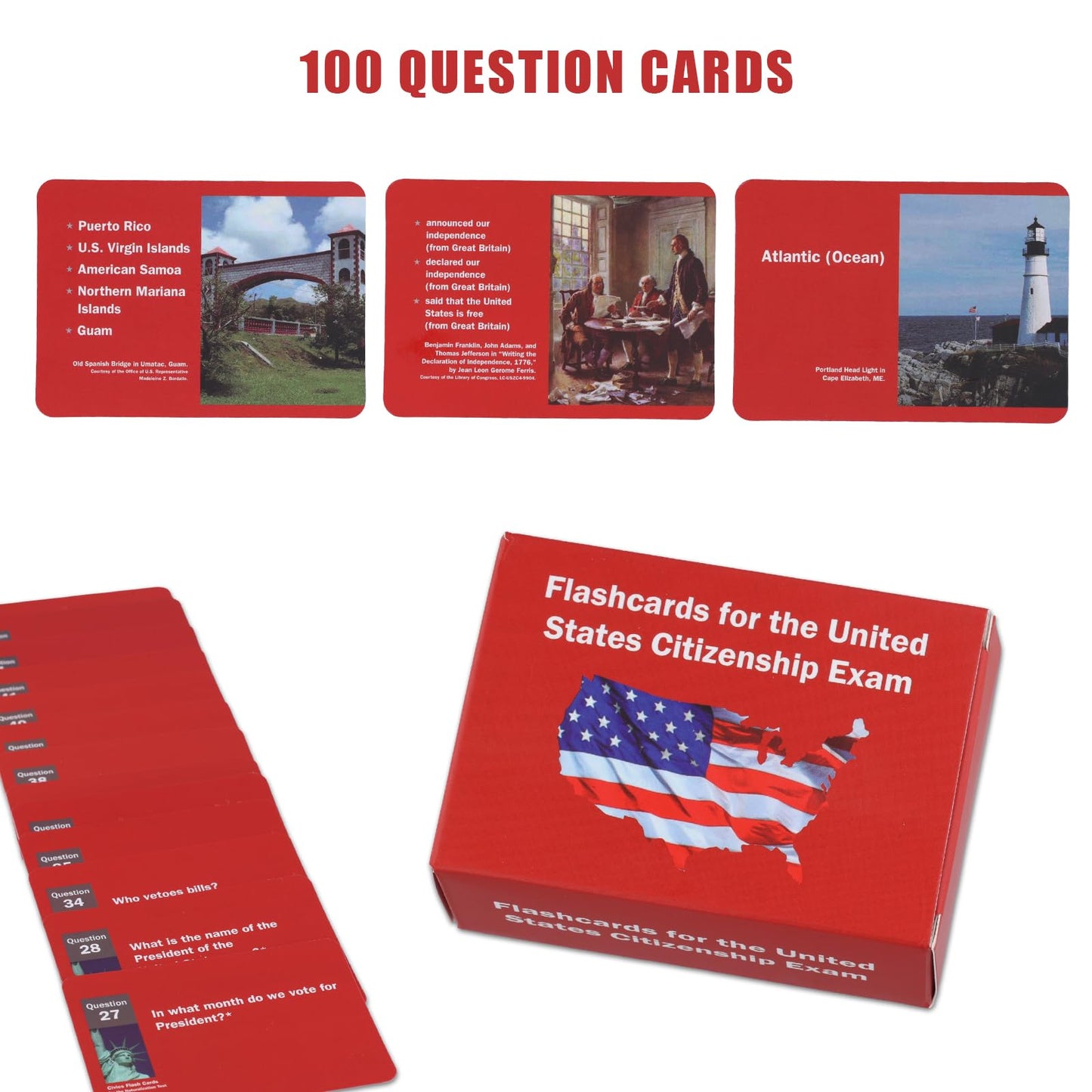 2024 Us Citizenship Flash Cards, 3.74 X 2.6 X 1.7 Inch Naturalization Test Study Guide American Civics 100 Uscis Questions Answe