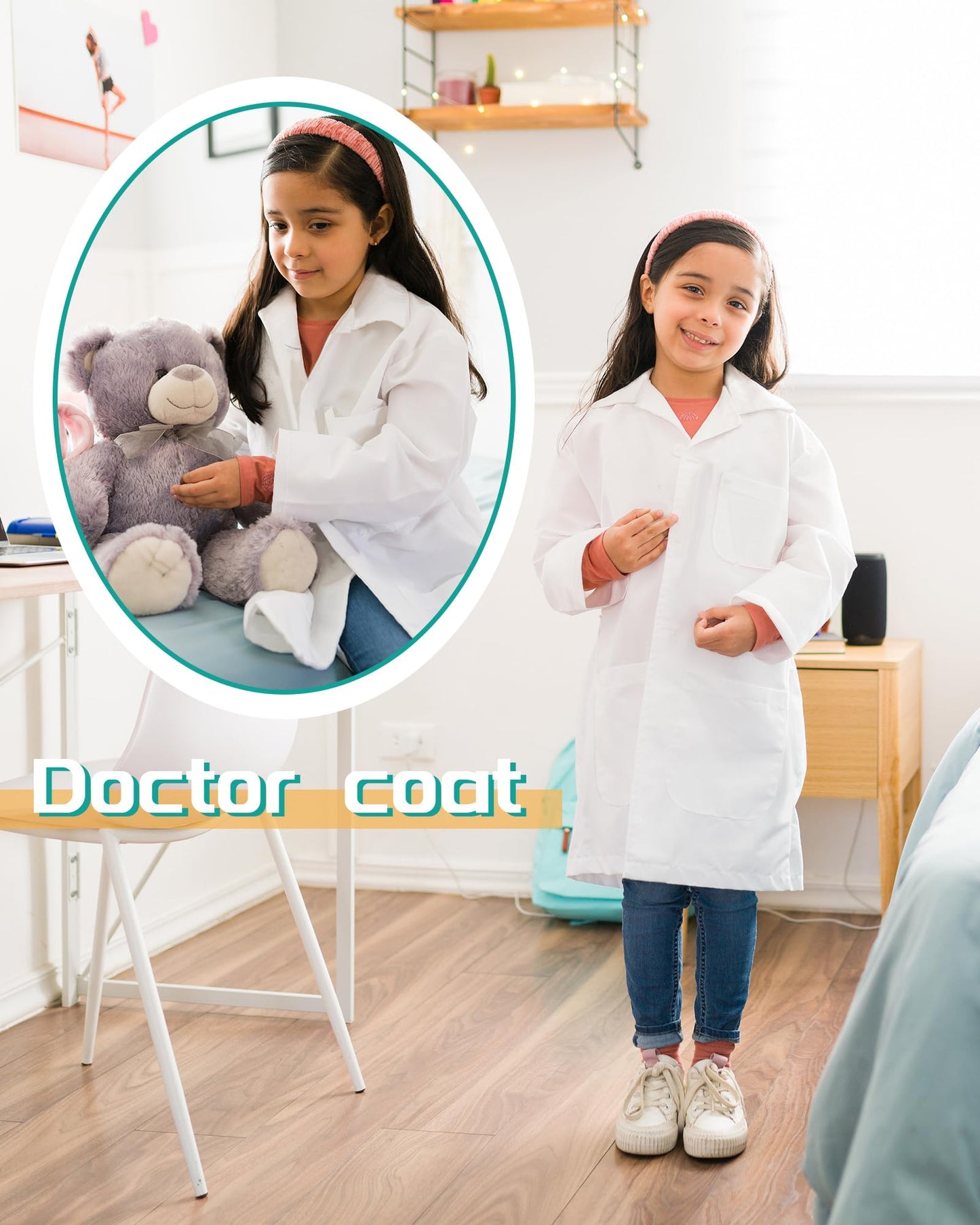 Taiyin 6 Pcs Doctor Coat Costume for Kids Lab Coat Unisex Uniform for Boys Girls Children Nurses Graduation Season Science(M Siz