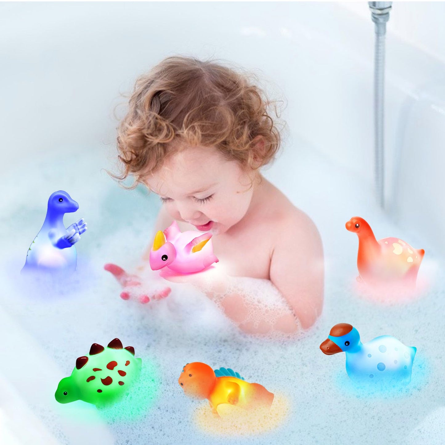 Bath Toys For Toddlers 1-3: 6 Packs Light-Up Floating Dinosaur Baby Toddler Bath Toys Set For Boys Kids Easter Christmas Birthday Gifts - Water Bathtub Shower Pool Bath Toy For Children Preschool