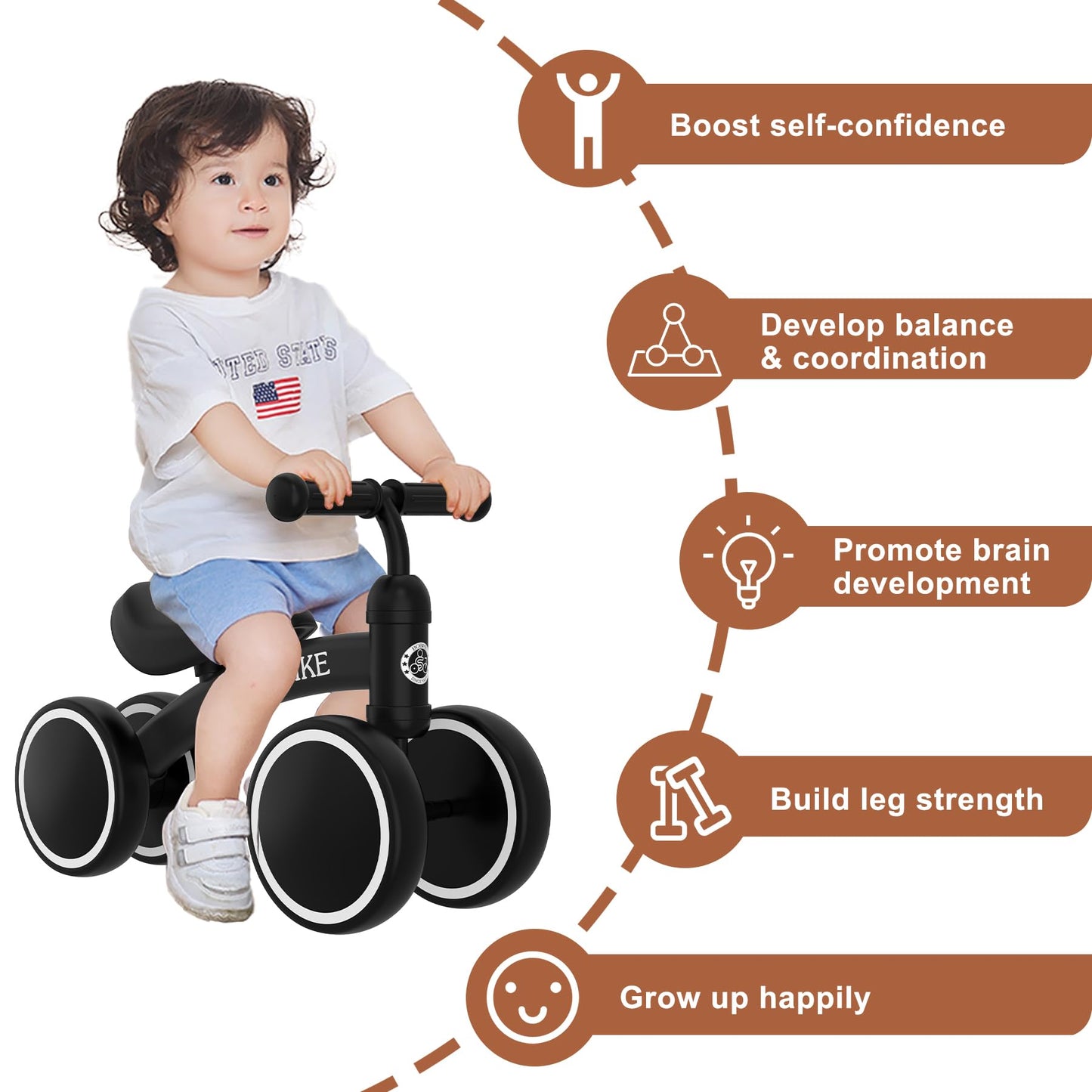 Baby Balance Bike Toys For 12-36 Months Boys Grils Baby Bike Kids Toy Toddler Bike No Pedal Best First Birthday Gifts Children Walker Infant 4 Wheels Bicycle Tarining Bike (Black)