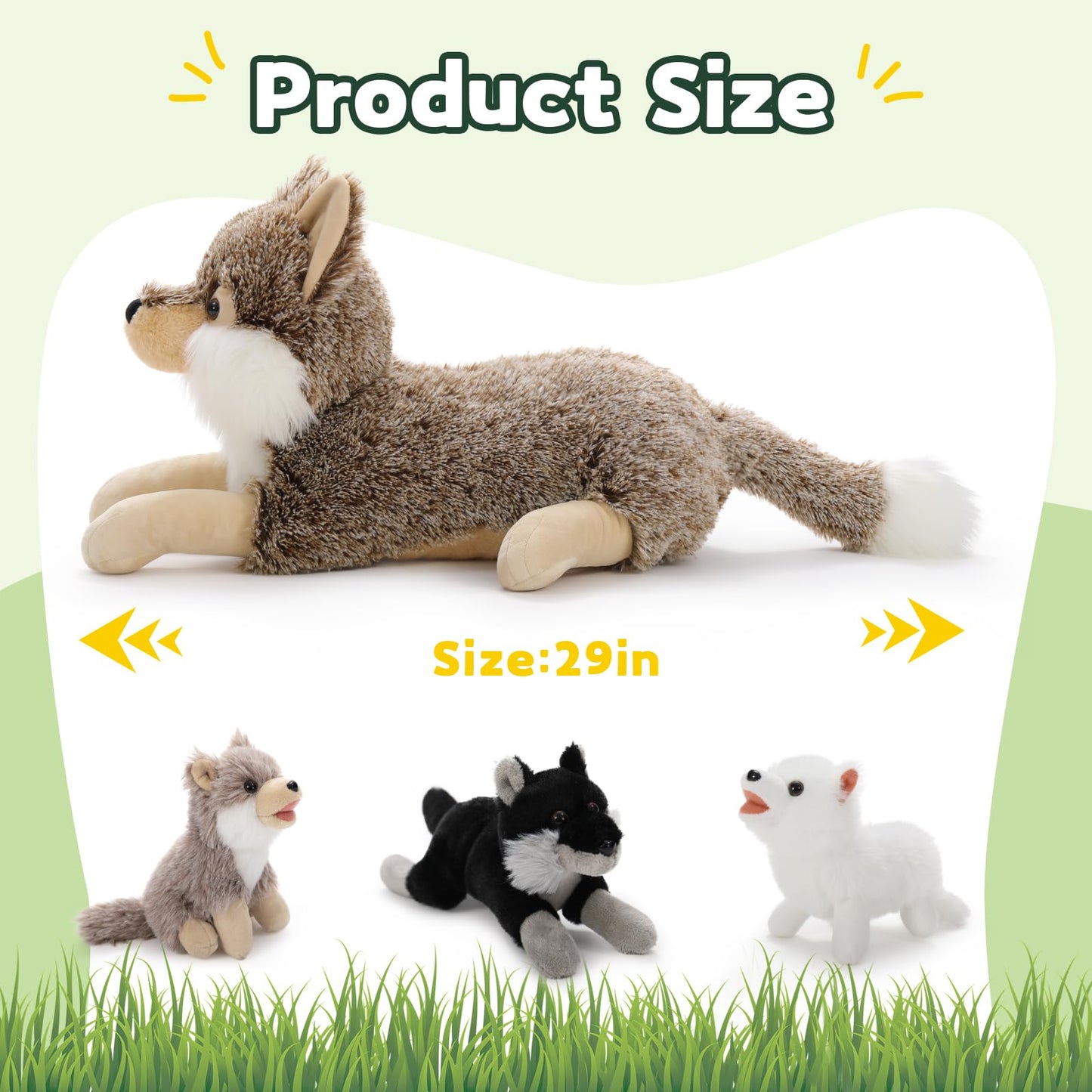 Beniny 4Pcs Wolf Stuffed Animals Set, Grey Mommy Wolf Plush 20 Inch With 3 Baby Wolves, Realistic Wolf Toys For Wolf Lover Party