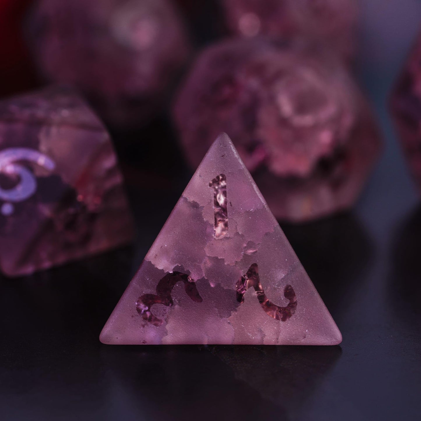 Udixi Pink Cracked Glass Dice Set D&D, 7 Piece Glass Polyhedral Dnd Dice For Dungeons And Dragon Tabletop Game