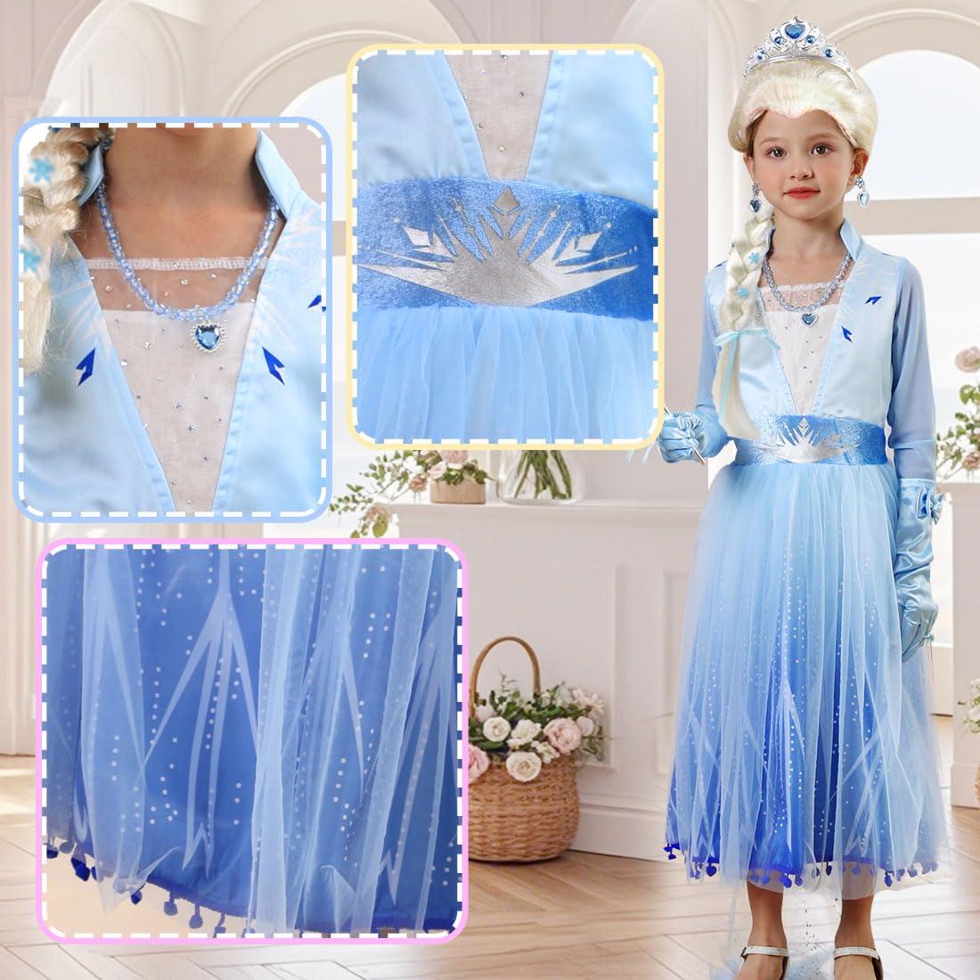 Itvti Elsa Costume Toddler Girls Snow Princess Dress Blue Cosplay Outfit With Wig For Halloween Birthday Party Christmas, 3-4T (Tag 110)