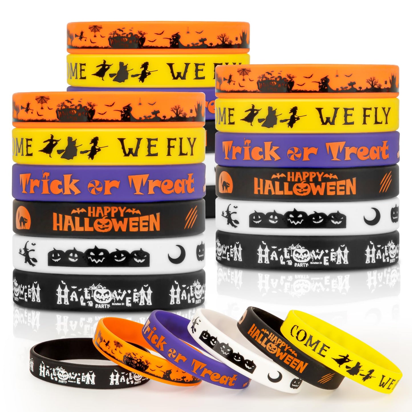 30-Pack Halloween Rubber Bracelets Bulk - Halloween Party Favors Silicone Wristbands Bracelet for Party Gifts,Trick or Treat Goo