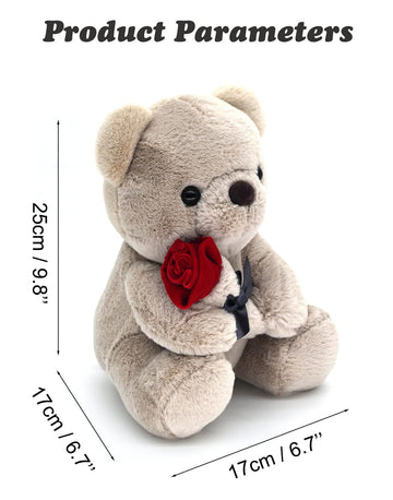 9.8'' Teddy Bear With Rose, Soft Plush Bear Doll Stuffed Animals Toys Valentines Day Decor Gifts For Her/Girlfriend Lover Mom Ki