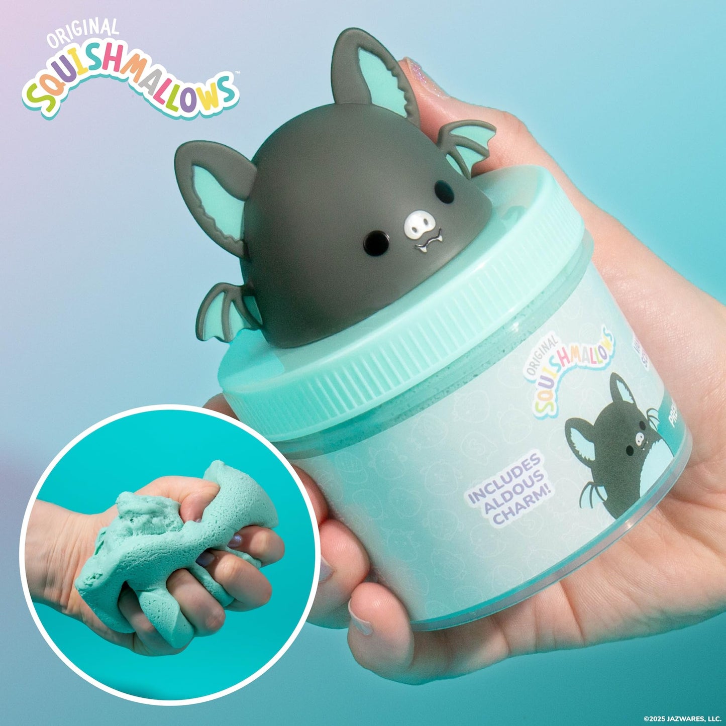 Squishmallows Aldous The Fruit Bat Cloud Slime, Vanilla-Scented, 8 oz, Multi Color, Model 228939, Sensory Toy & Storage Container