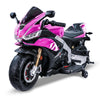 TCARAIWEN 24V Kids Electric Motorcycle, Pink, Speed Up to 8mph, Training Wheels, Plastic Material, Key Switch, MP3