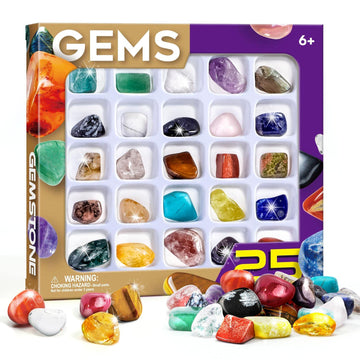 Byncceh Rock Collection Box For Kids - 25 Unique Gemstones- Educational Science Kit, Great Stem Gift For Boys & Girls