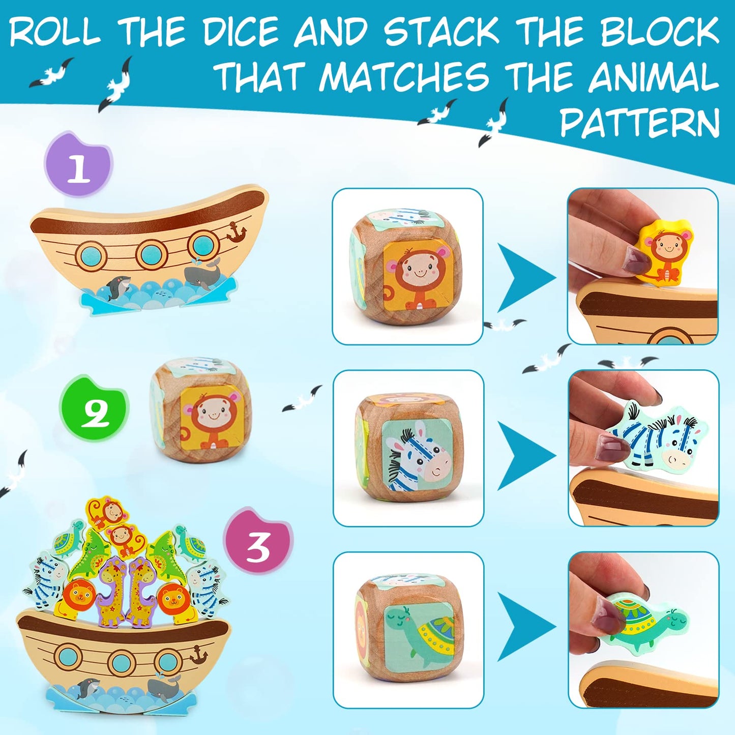 Aluabi Board Games For Kids & Adults, Noah'S Ark Wooden Balance Stacking Toys,Stacking Blocks Balance Game, Bible Story Toys Baptism Gift For Boys Girls,Fine Motor Balance Game,Easter Birthday Gift