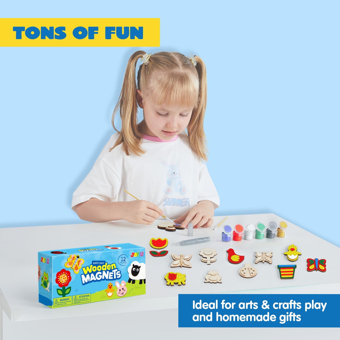 Joyin 12 Wooden Magnet Creativity Arts & Crafts Painting Kit For Kids, Decorate Your Own Painting Gift For Easter Basket Stuffers, Birthday Parties And Family Crafts, Party Favors For Boys Girls