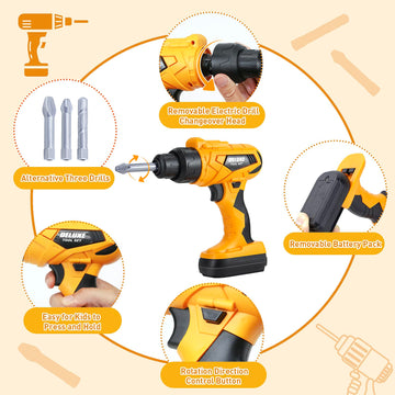 Zealous Kids Tool Set for Boys,Toddler Tool Set with Kids Tool Box & Electronic Toy Drill,Construction Pretend Play Tools for Ki