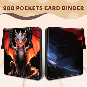 Wazzio 900 Pocket Dragon Card Binder Trading Card Storage Album with 50 Durable 9-Pocket Pages Dragon Design on Pocket Card Packs Gifts for Zipper Closure Collector's Album