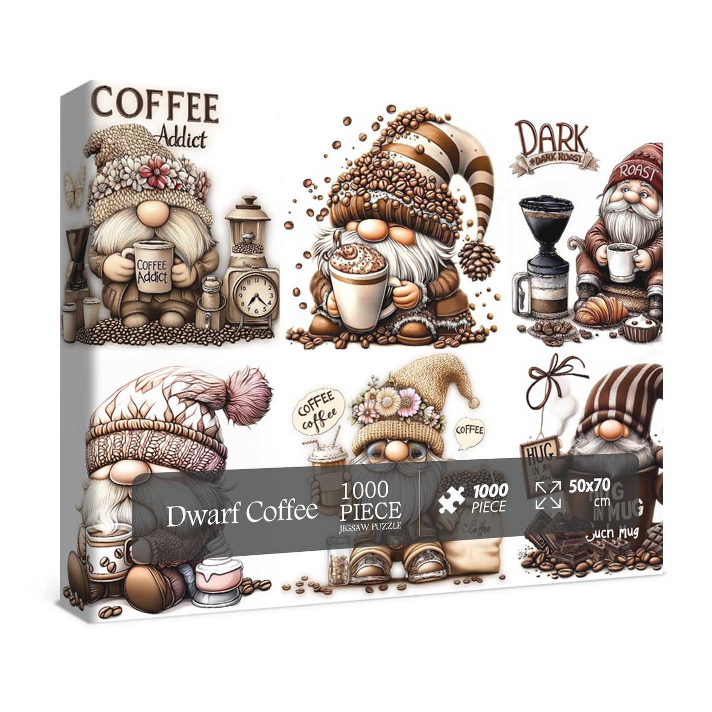 Fantasy Coffee Gnome Puzzles for Adults 1000 Pieces, Impossible Hard Difficult Challenging Art Jigsaw Puzzles, Funny Butterfly F