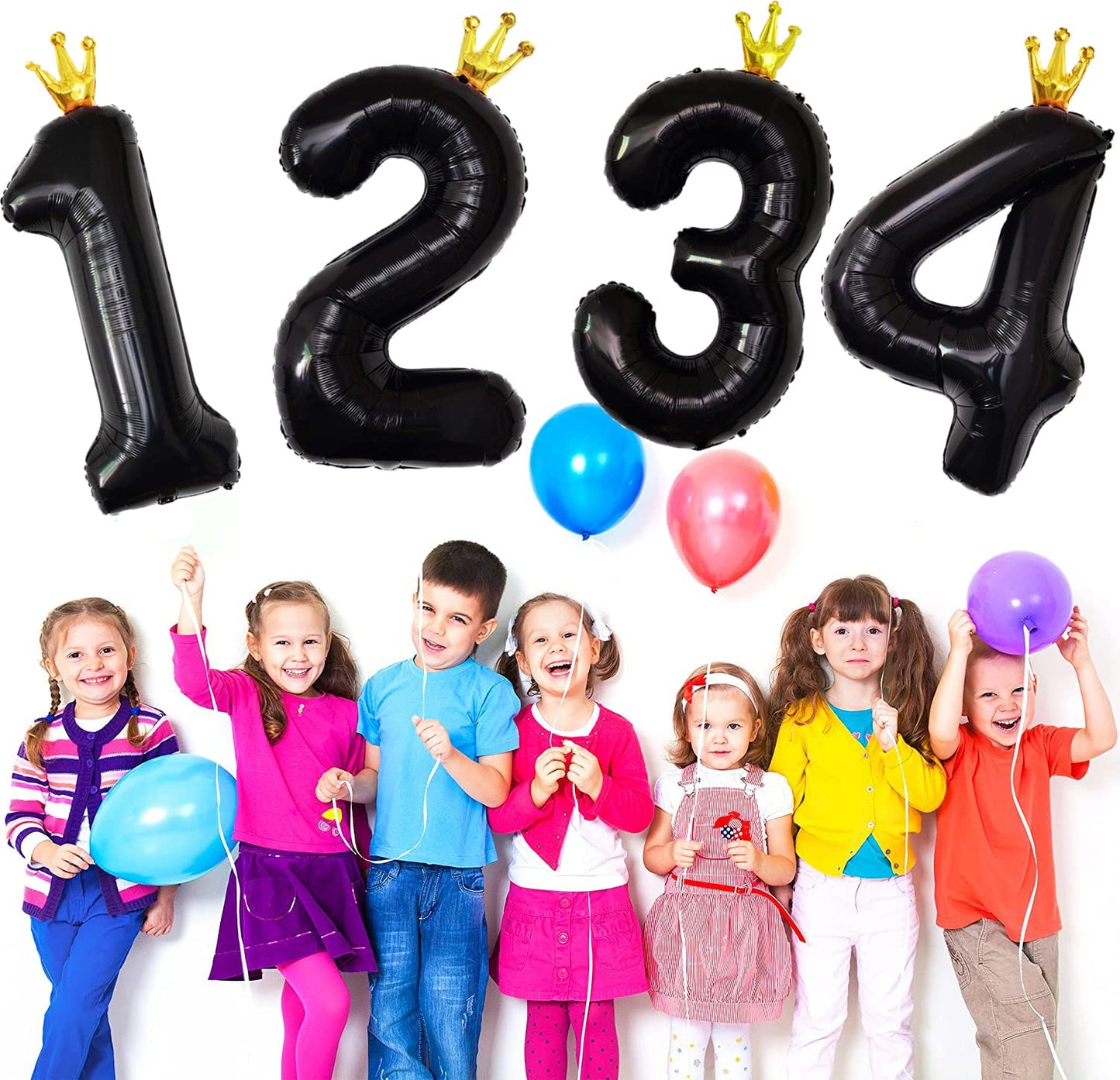 Black Number 4 Balloon With Crown, Large Number Balloons 40 Inch, 4Th Birthday Party Decorations Supplies 4 Year Old Birthday Si