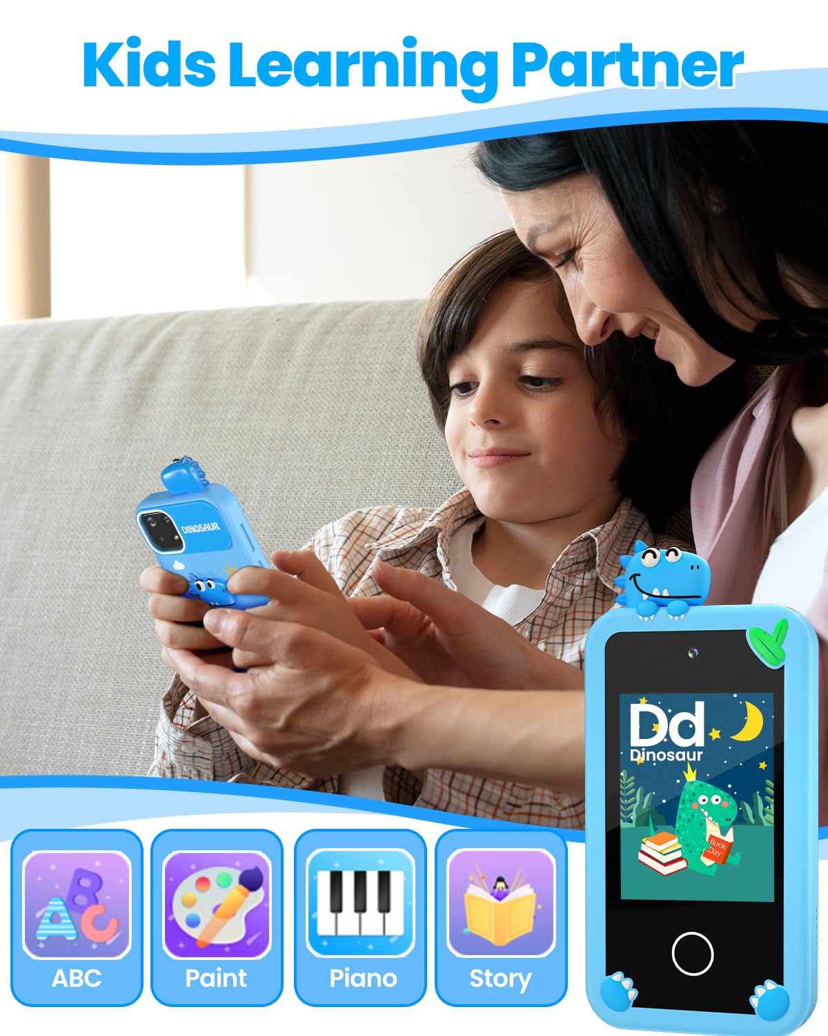 Kids Smart Phone for Boys with 32G Card & Holographic Pyramid, Christmas Birthday Gifts for Age 3-10 Kids Toys Cell Phone, 2.8''