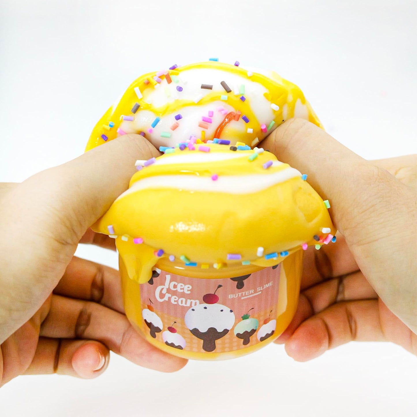 Cherry & Cream Ice-Cream Cake (7oz) - Butter Textured Slime - Handmade Slime - ASMR Slime-White/Yellow