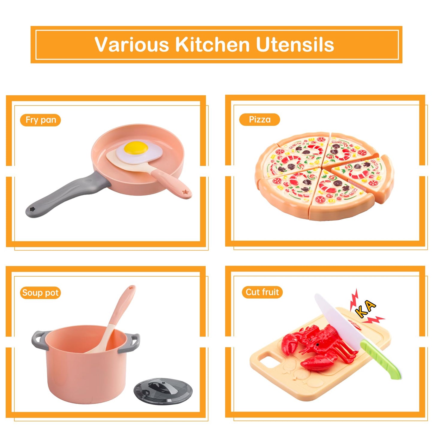 Funpynani 80Pcs Kitchen Playset, Toddler Pretend Cooking with Pots, Pans, Cookware, Food, Picnic Blanket, Fruits, Veges, Shoppin