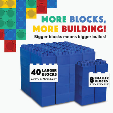 Big Blocks For Kids Ages 4-8 - Indoor & Outdoor Blocks Kids Games - Blue Large Building Blocks - 48 Pc