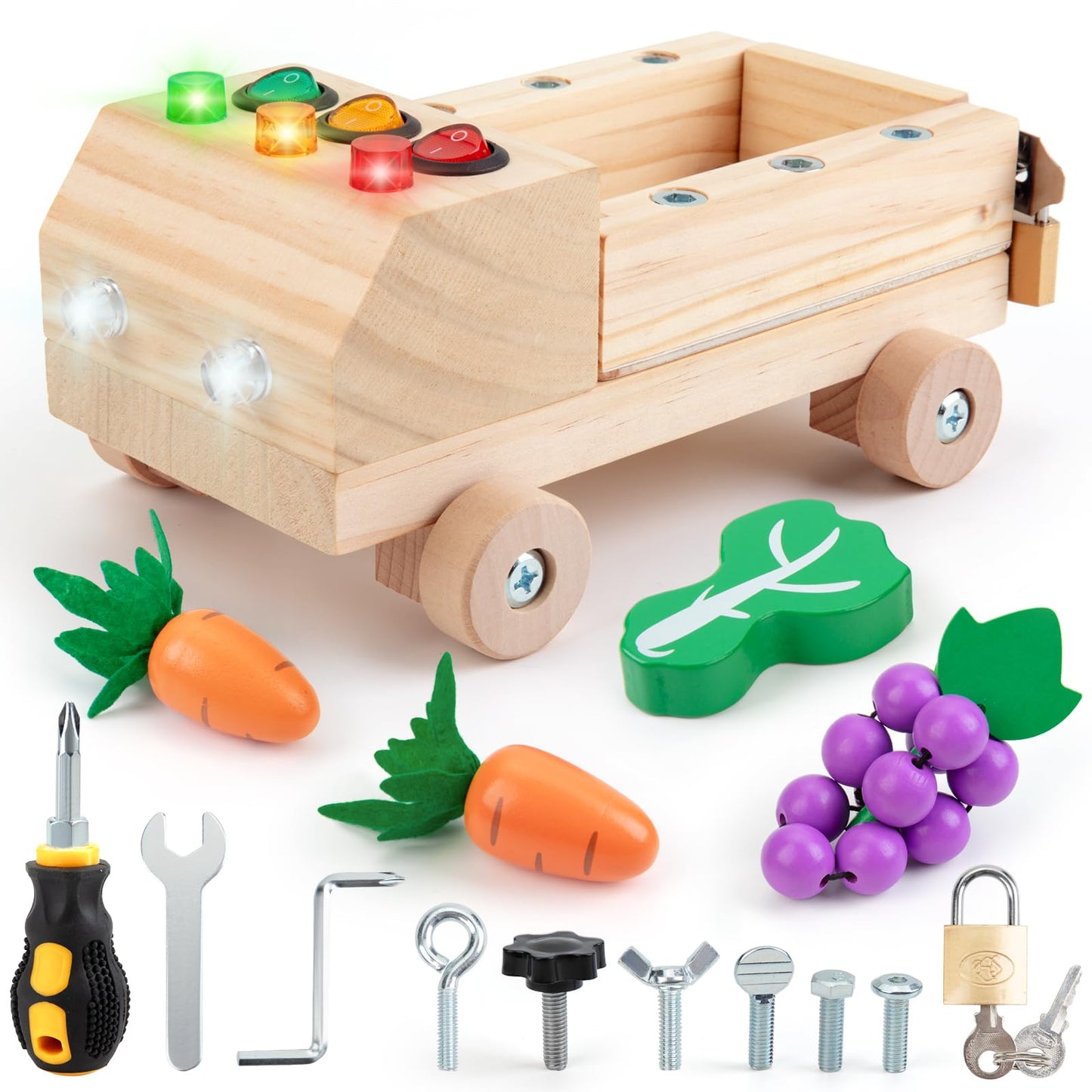 Sundaymot kids Tool Set, Montessori Screwdriver Board Set, Busy Board with Led Light, Fine Motor Skills Toys, Wooden Montessori