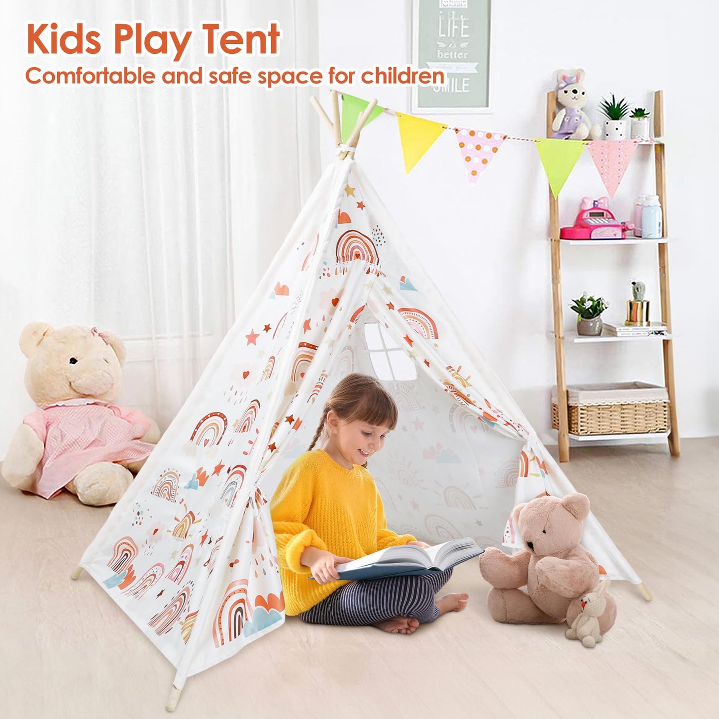 Kids Teepee Tent Toddler Tent Indian Tipi Tent For Kids Upgrade Stable Indoor Tent Playhouse Outdoor Play Tent For Girls & Boys