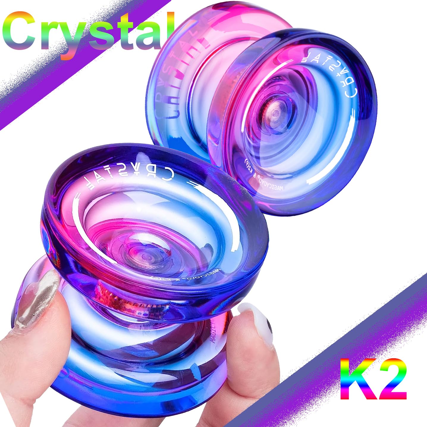 Magicyoyo K2 Responsive Yoyo For Kids Beginners Yo-Yo With 2 Yoyo Gloves, 2 Yoyo Bags, 12 Yoyo Strings (Crystal Green+Crystal Purple Pink)