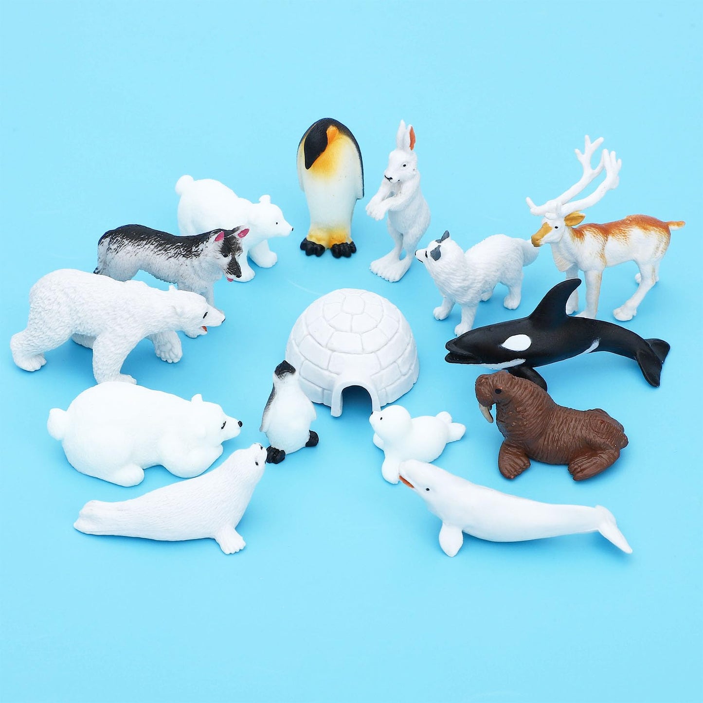 Onest 15 Pieces Mini Arctic Animals Figurines Set Polar Animal Toys Plastic Arctic Tundra Deer Toy Animal Small White Bear Arctic Fox For Kids Birthday Gift