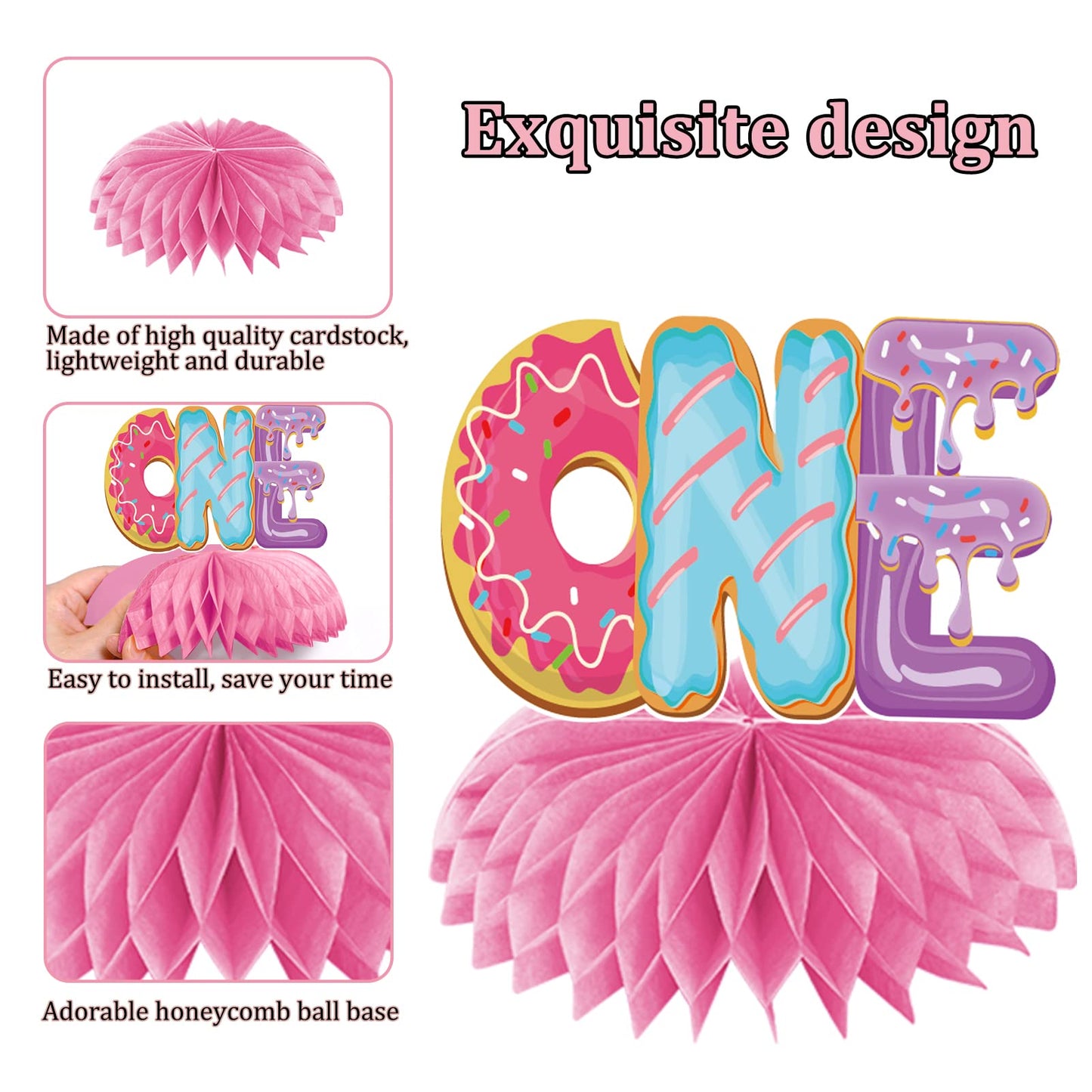 Aodocuto 10Pcs Donut 1St Birthday Honeycomb Centerpiece Party Decor For Baby Boy Girl, Sweet First Donut Birthday Table Centerpi